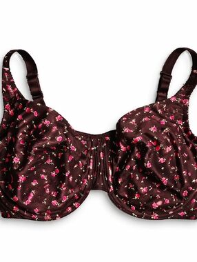 Women's Floral Print Underwire Bra in Black and Pink Size 44DD